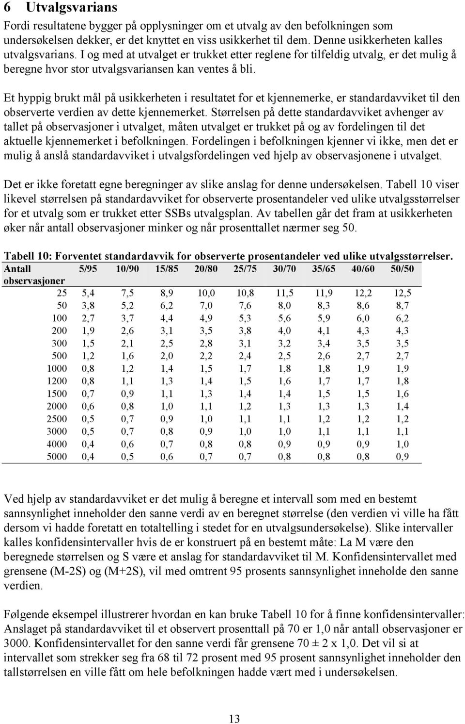 Et hyppig brukt mål på usikkerheten i resultatet for et kjennemerke, er standardavviket til den observerte verdien av dette kjennemerket.