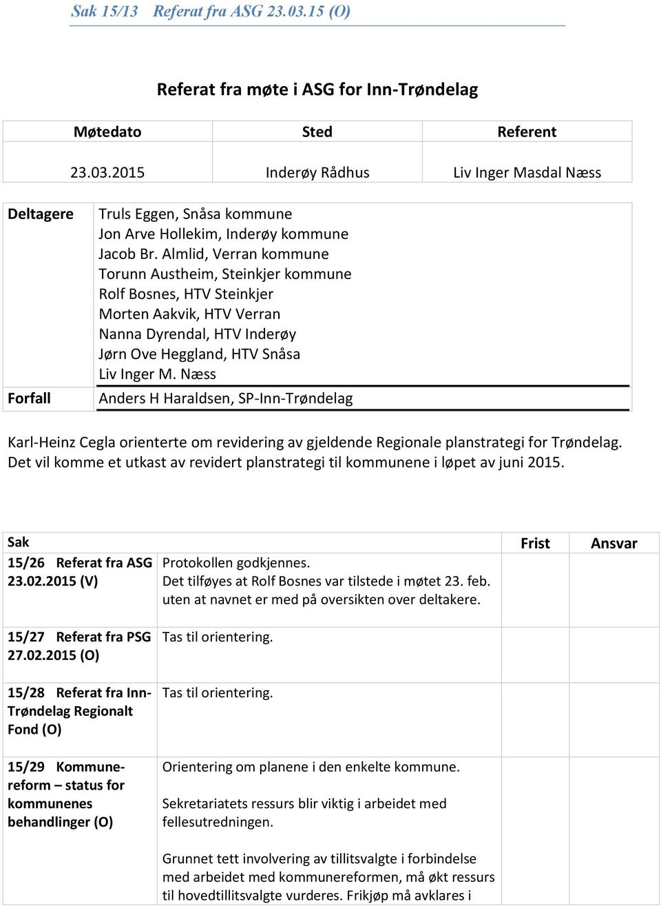 Næss Anders H Haraldsen, SP-Inn-Trøndelag Karl-Heinz Cegla orienterte om revidering av gjeldende Regionale planstrategi for Trøndelag.