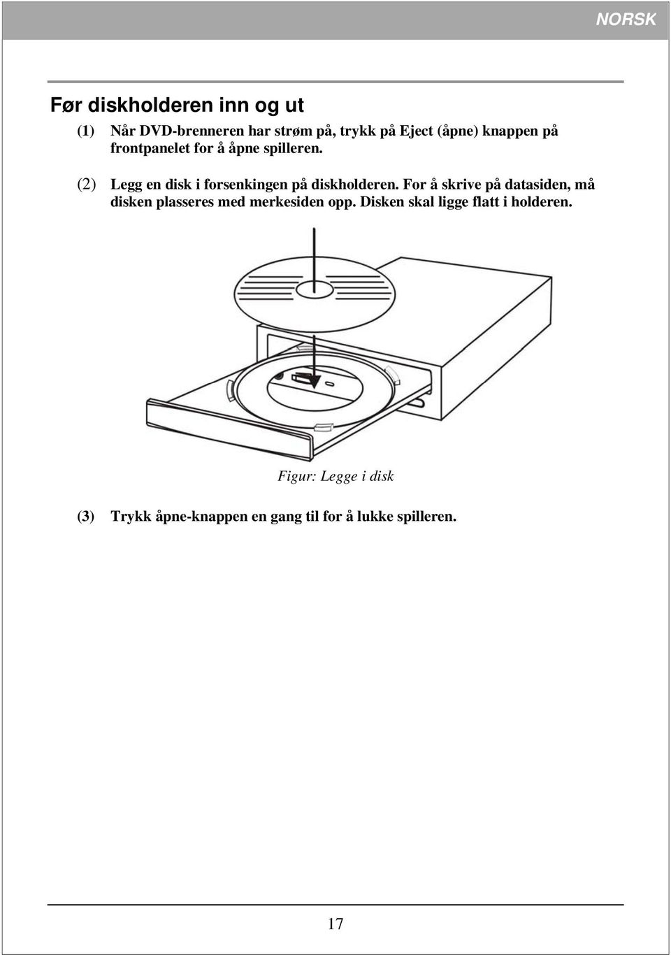 (2) Legg en disk i forsenkingen på diskholderen.