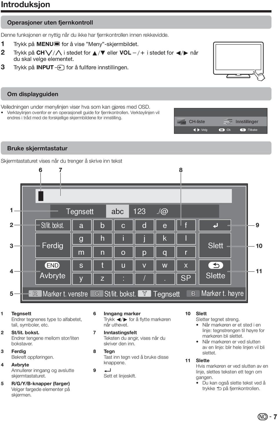 Om displayguiden Veiledningen under menylinjen viser hva som kan gjøres med OSD. Verktøylinjen ovenfor er en operasjonell guide for fjernkontrollen.