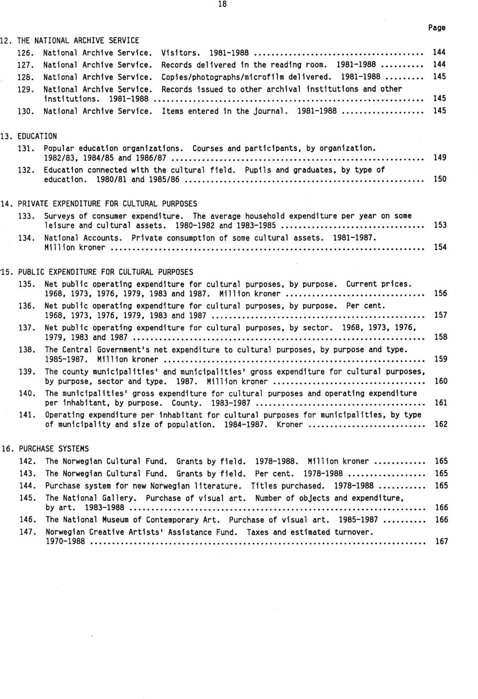 National Archive Service. Items entered in the journal. 1981-1988 145 Page 13. EDUCATION 131. Popular education organizations. Courses and participants, by organization.