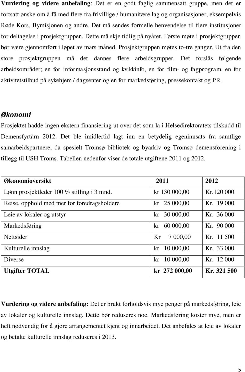 Første møte i prosjektgruppen bør være gjennomført i løpet av mars måned. Prosjektgruppen møtes to-tre ganger. Ut fra den store prosjektgruppen må det dannes flere arbeidsgrupper.