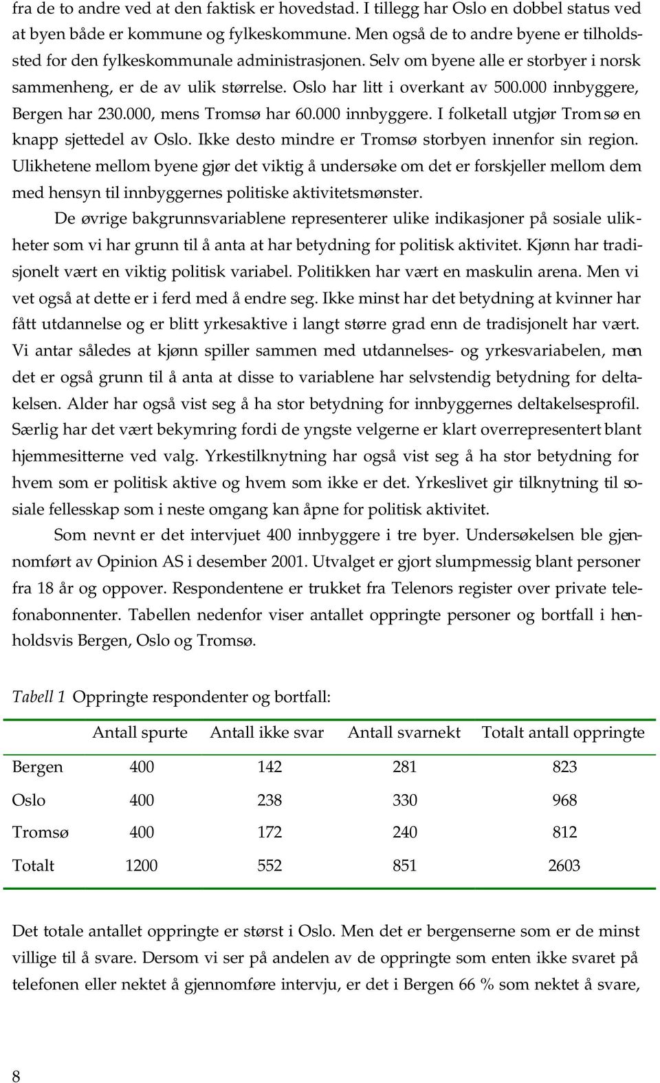 000 innbyggere, Bergen har 230.000, mens Tromsø har 60.000 innbyggere. I folketall utgjør Trom sø en knapp sjettedel av Oslo. Ikke desto mindre er Tromsø storbyen innenfor sin region.