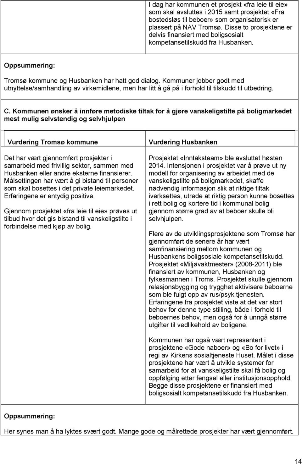 Kommuner jobber godt med utnyttelse/samhandling av virkemidlene, men har litt å gå på i forhold til tilskudd til utbedring. C.