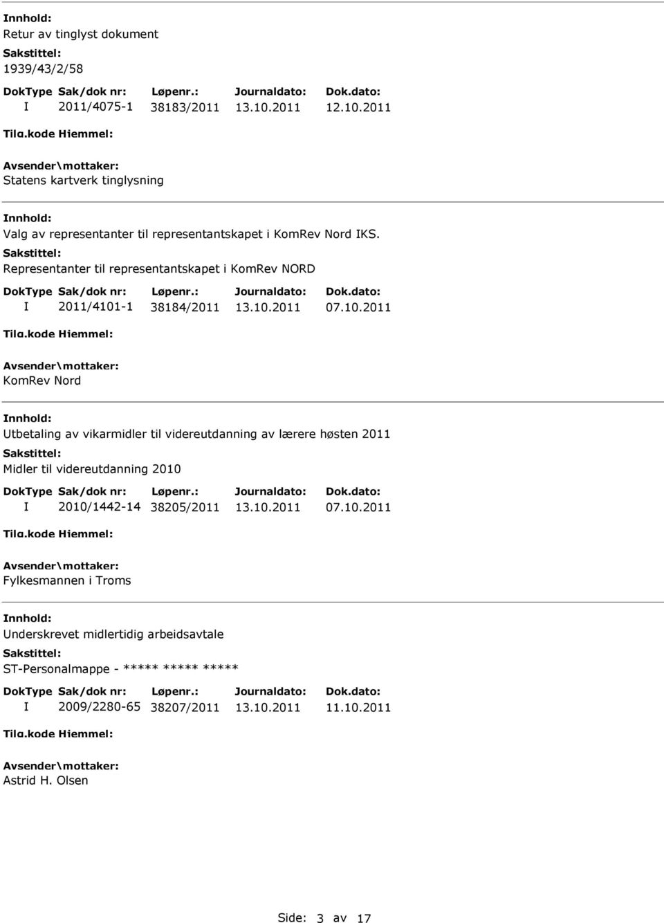 Representanter til representantskapet i KomRev NORD 2011/4101