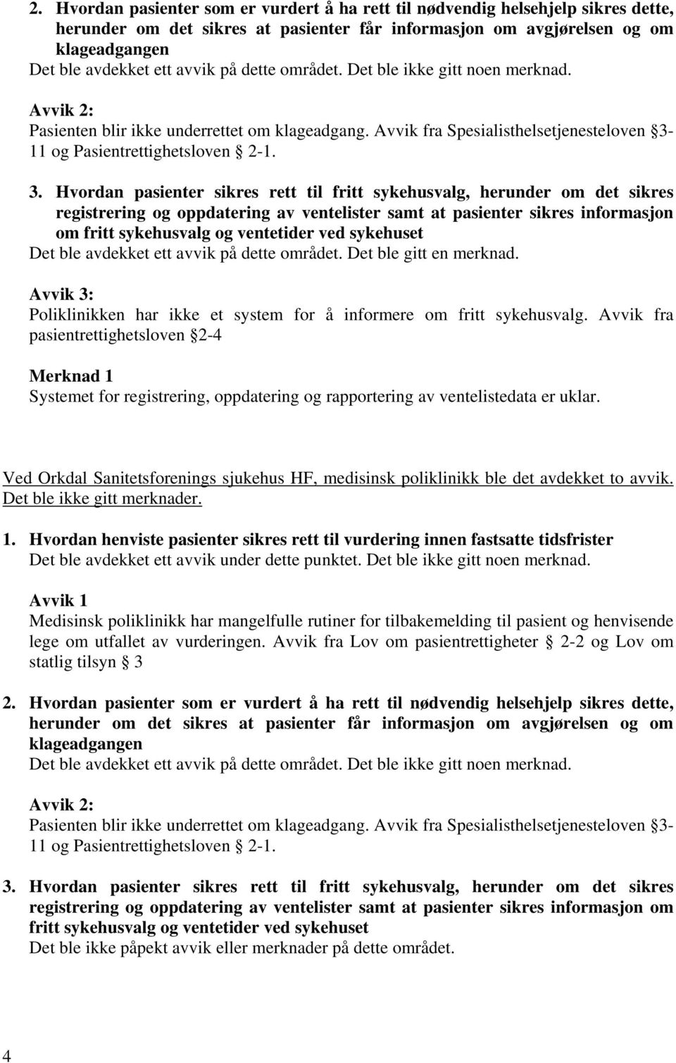 registrering og oppdatering av ventelister samt at pasienter sikres informasjon om Det ble avdekket ett avvik på dette området. Det ble gitt en merknad.