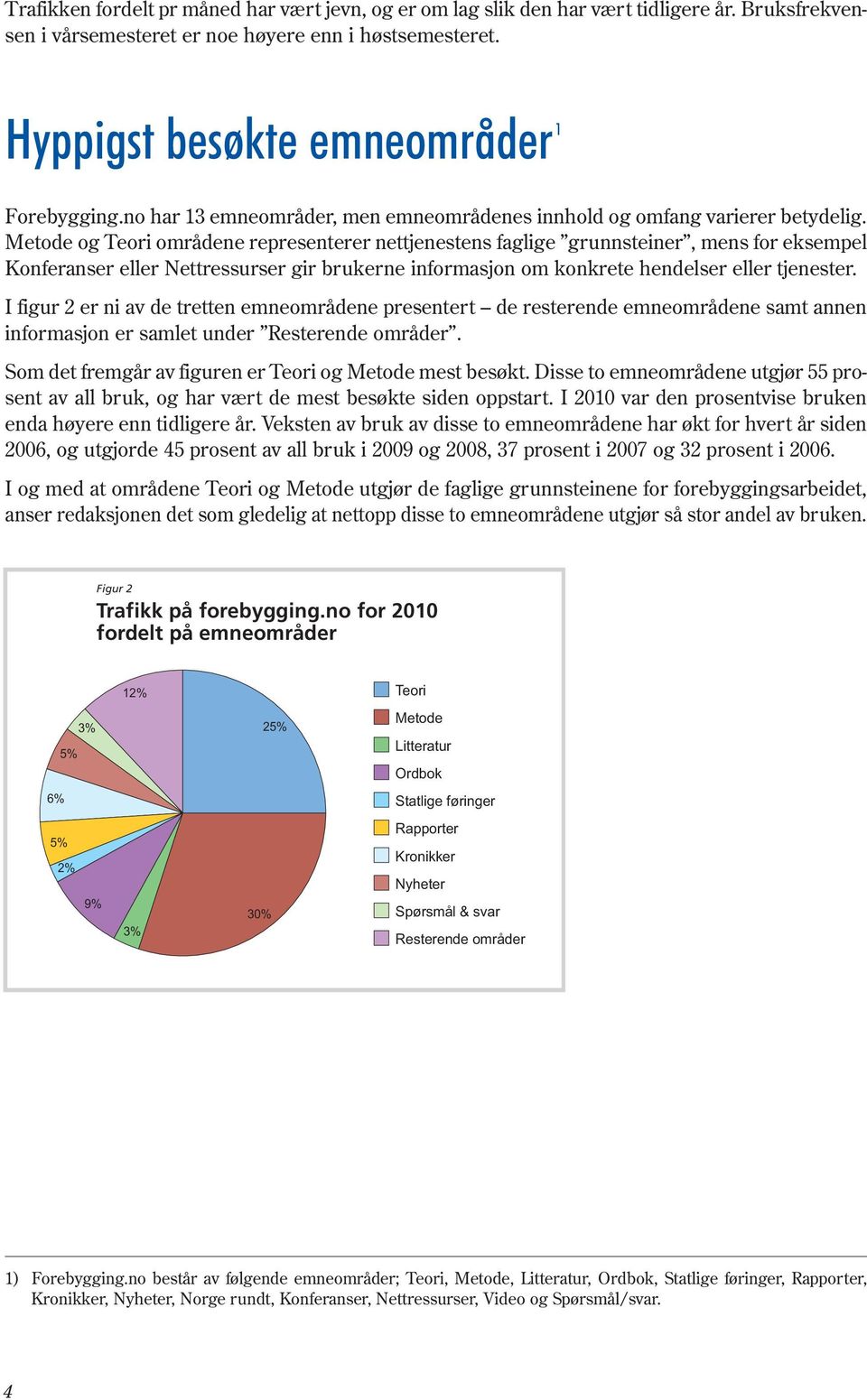 Metode og Teori områdene representerer nettjenestens faglige grunnsteiner, mens for eksempel Konferanser eller Nettressurser gir brukerne informasjon om konkrete hendelser eller tjenester.