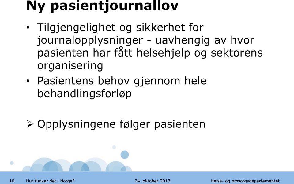 fått helsehjelp og sektorens organisering Pasientens