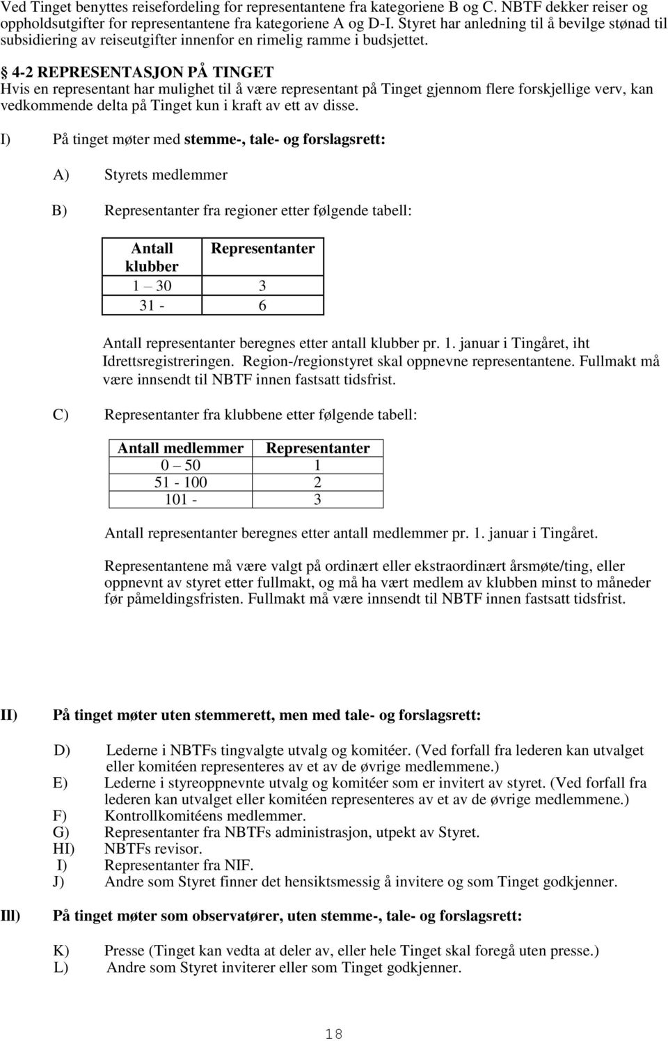 4-2 REPRESENTASJON PÅ TINGET Hvis en representant har mulighet til å være representant på Tinget gjennom flere forskjellige verv, kan vedkommende delta på Tinget kun i kraft av ett av disse.