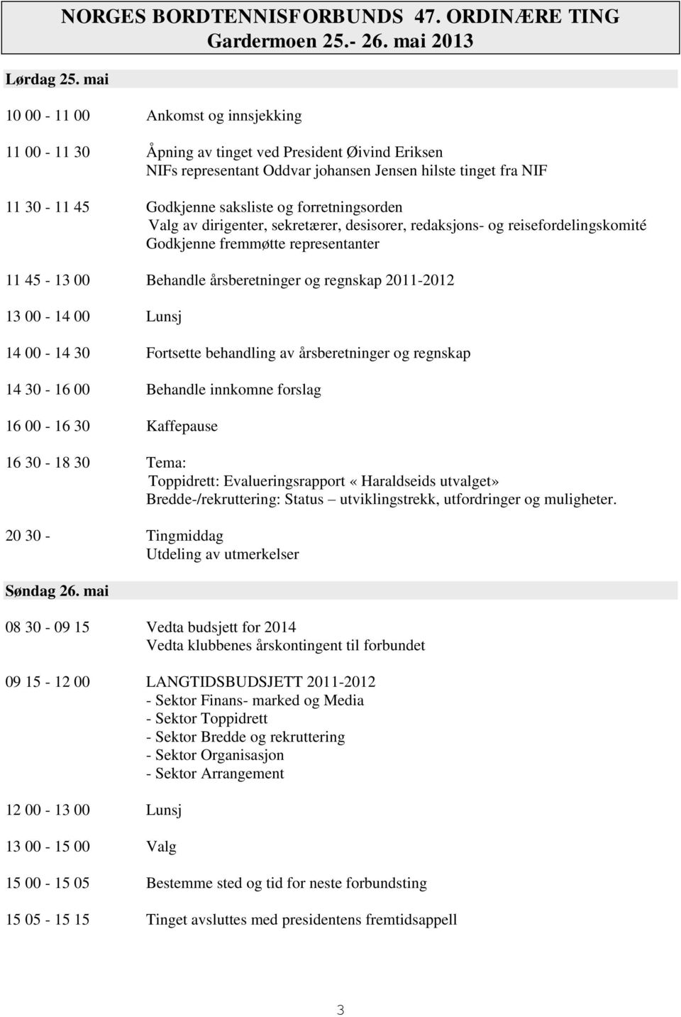 forretningsorden Valg av dirigenter, sekretærer, desisorer, redaksjons- og reisefordelingskomité Godkjenne fremmøtte representanter 11 45-13 00 Behandle årsberetninger og regnskap 2011-2012 13 00-14