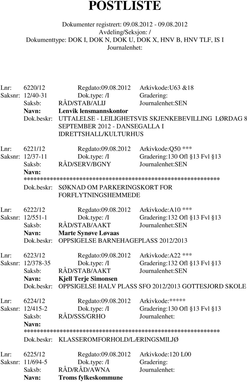 type: /I Gradering:130 Ofl 13 Fvl 13 Saksb: RÅD/SERV/BGNY SEN Navn: ************************************************************ Dok.