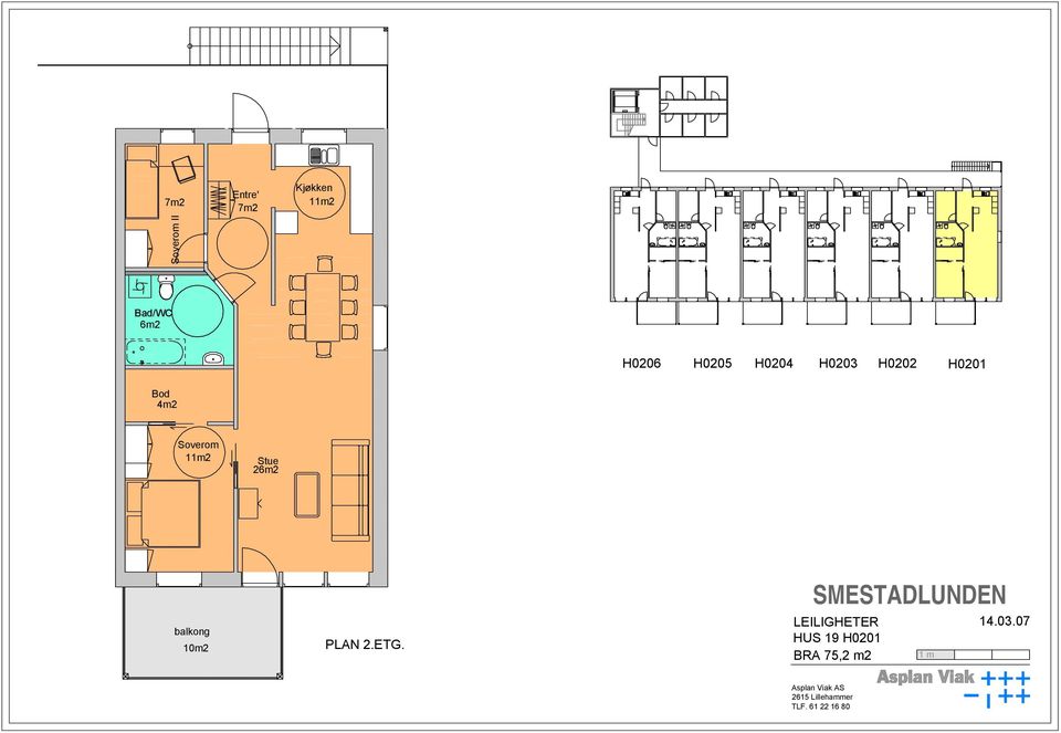 H0201 Stue 26m2 balkong PLAN 2.