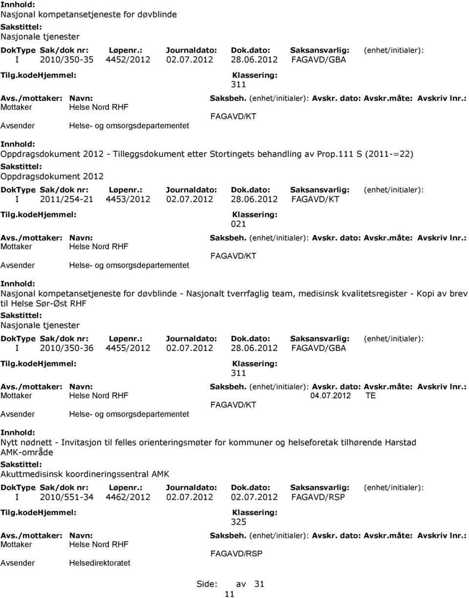 111 S (2011-=22) Oppdragsdokument 2012 I 2011/254-21 4453/2012 02.07.2012 28.06.