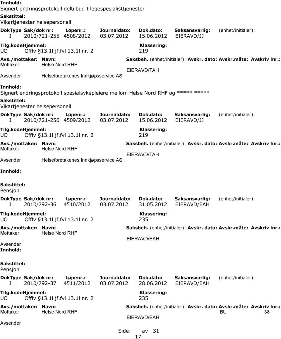 06.2012 EIERAVD/JJ Pensjon I 2010/792-36 4510/2012 03.07.2012 31.05.2012 EIERAVD/EAH UO Offlv 13.1l jf.fvl 13.1l nr.