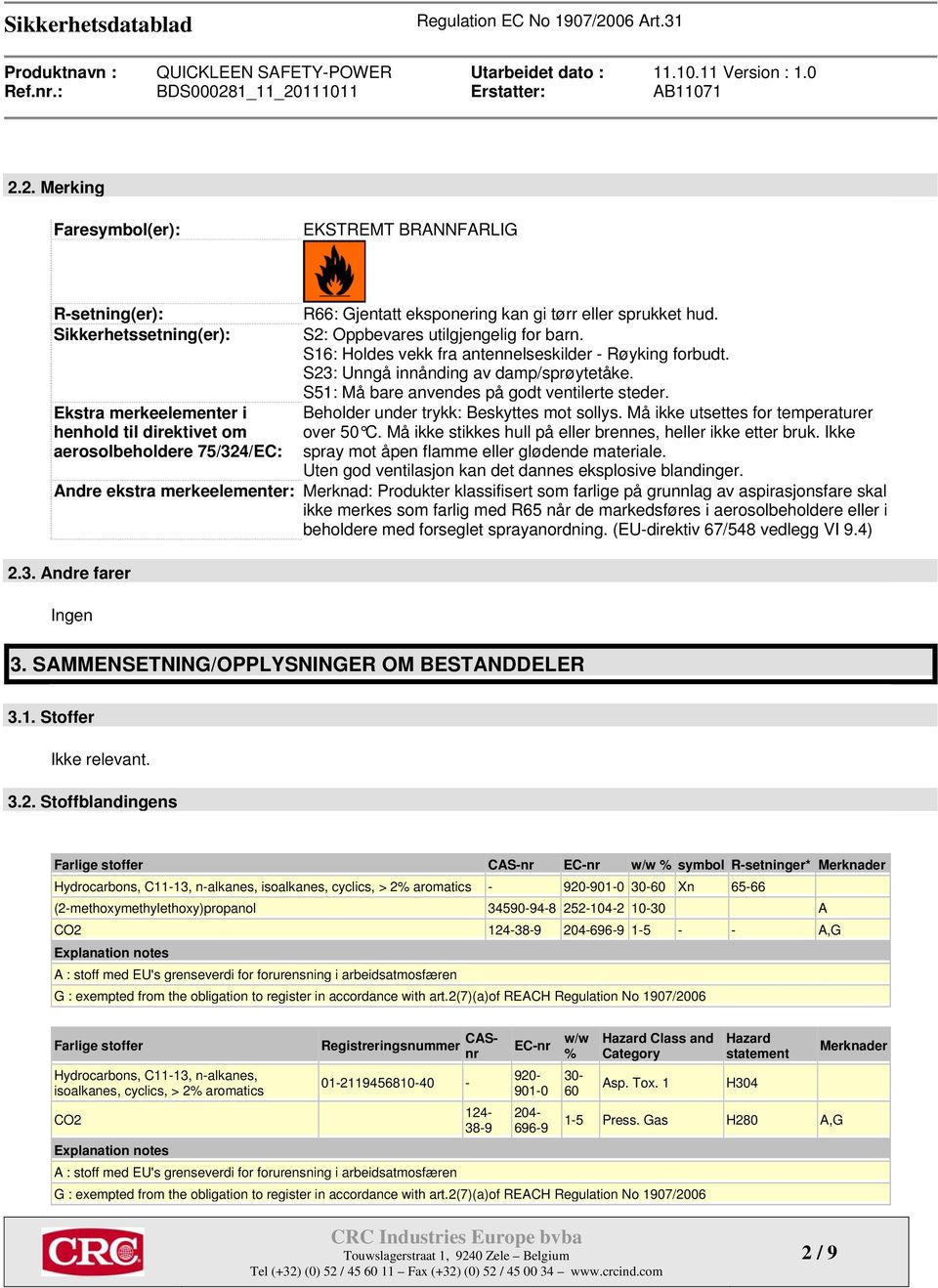 S51: Må bare anvendes på godt ventilerte steder. Beholder under trykk: Beskyttes mot sollys. Må ikke utsettes for temperaturer over 50 C. Må ikke stikkes hull på eller brennes, heller ikke etter bruk.