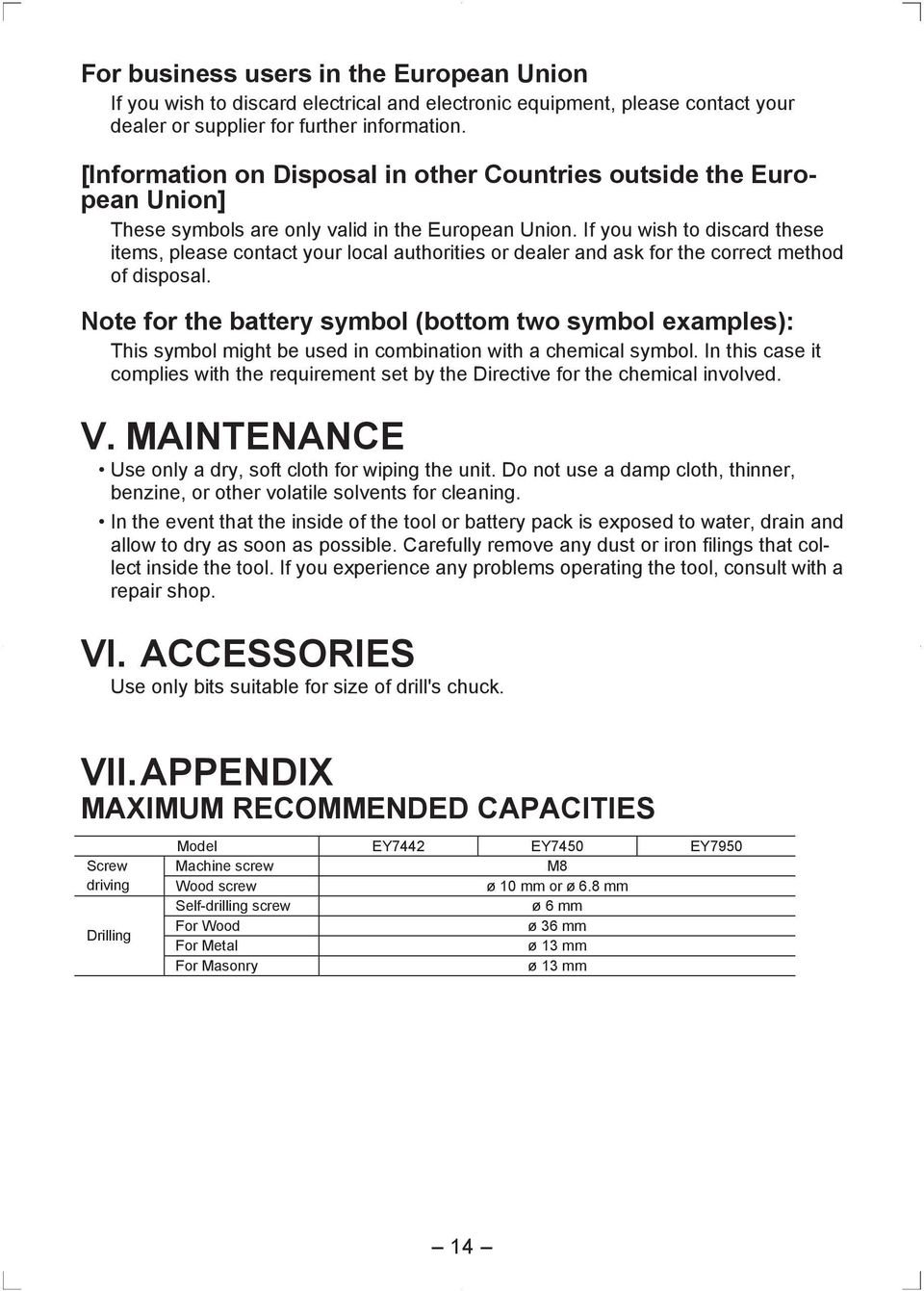 If you wish to discard these items, please contact your local authorities or dealer and ask for the correct method of disposal.