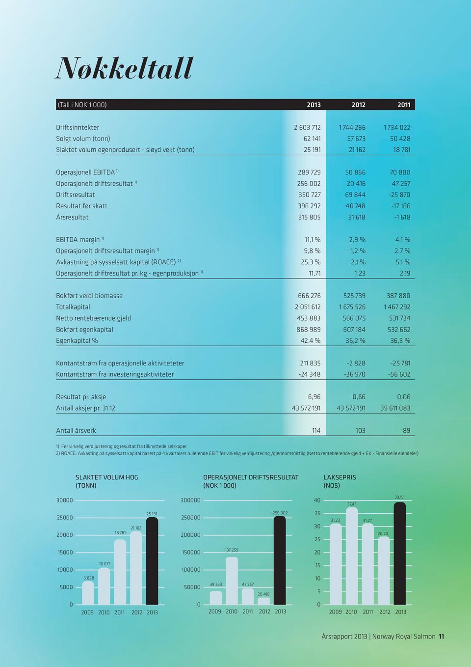 618-1 618 EBITDA margin 1) 11,1 % 2,9 % 4,1 % Operasjonelt driftsresultat margin 1) 9,8 % 1,2 % 2,7 % Avkastning på sysselsatt kapital (ROACE) 2) 25,3 % 2,1 % 5,1 % Operasjonelt driftresultat pr.