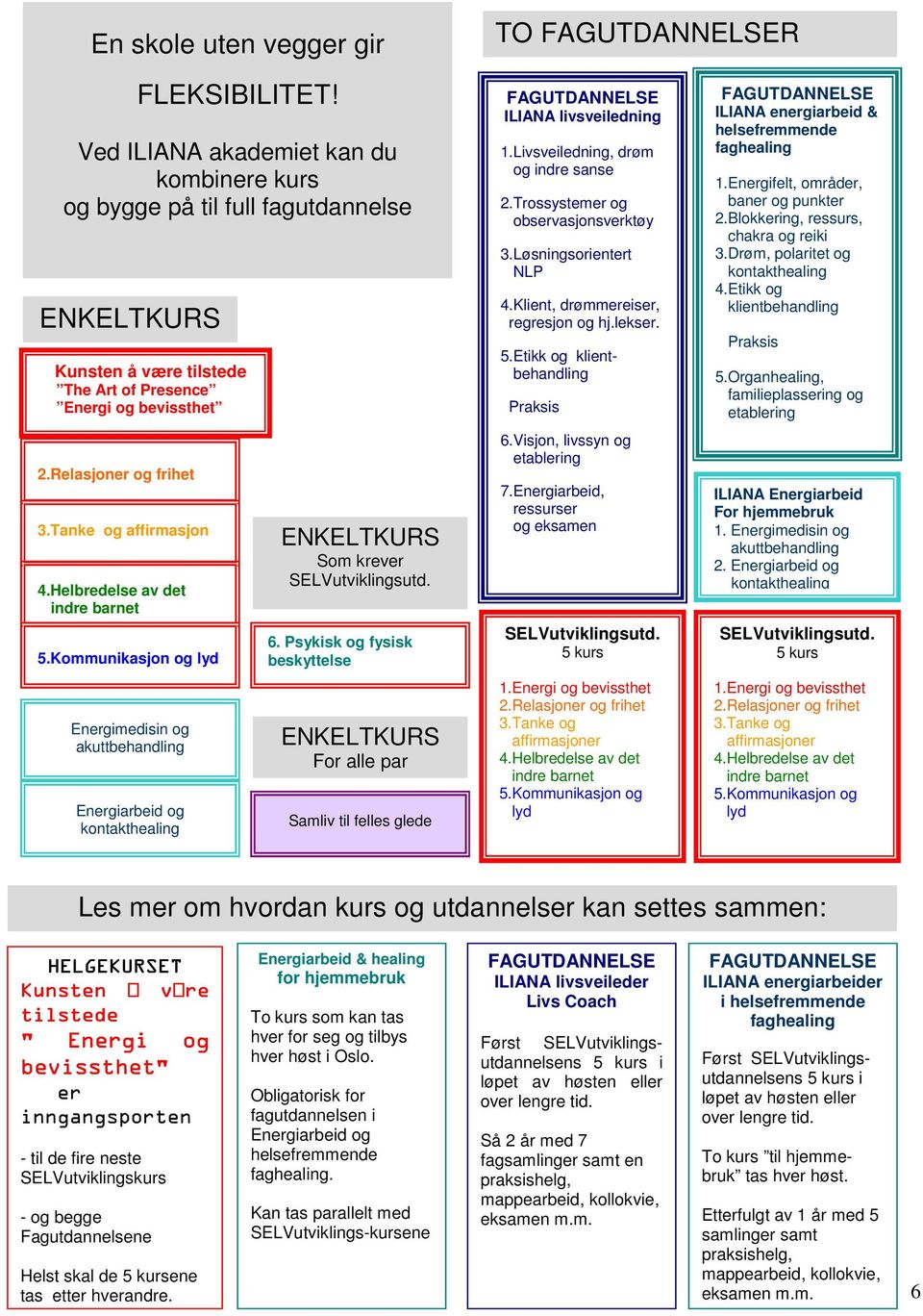 Helbredelse av det indre barnet 5.Kommunikasjon og lyd Energiarbeid og kontakthealing ENKELTKURS Som krever SELVutviklingsutd. 6.