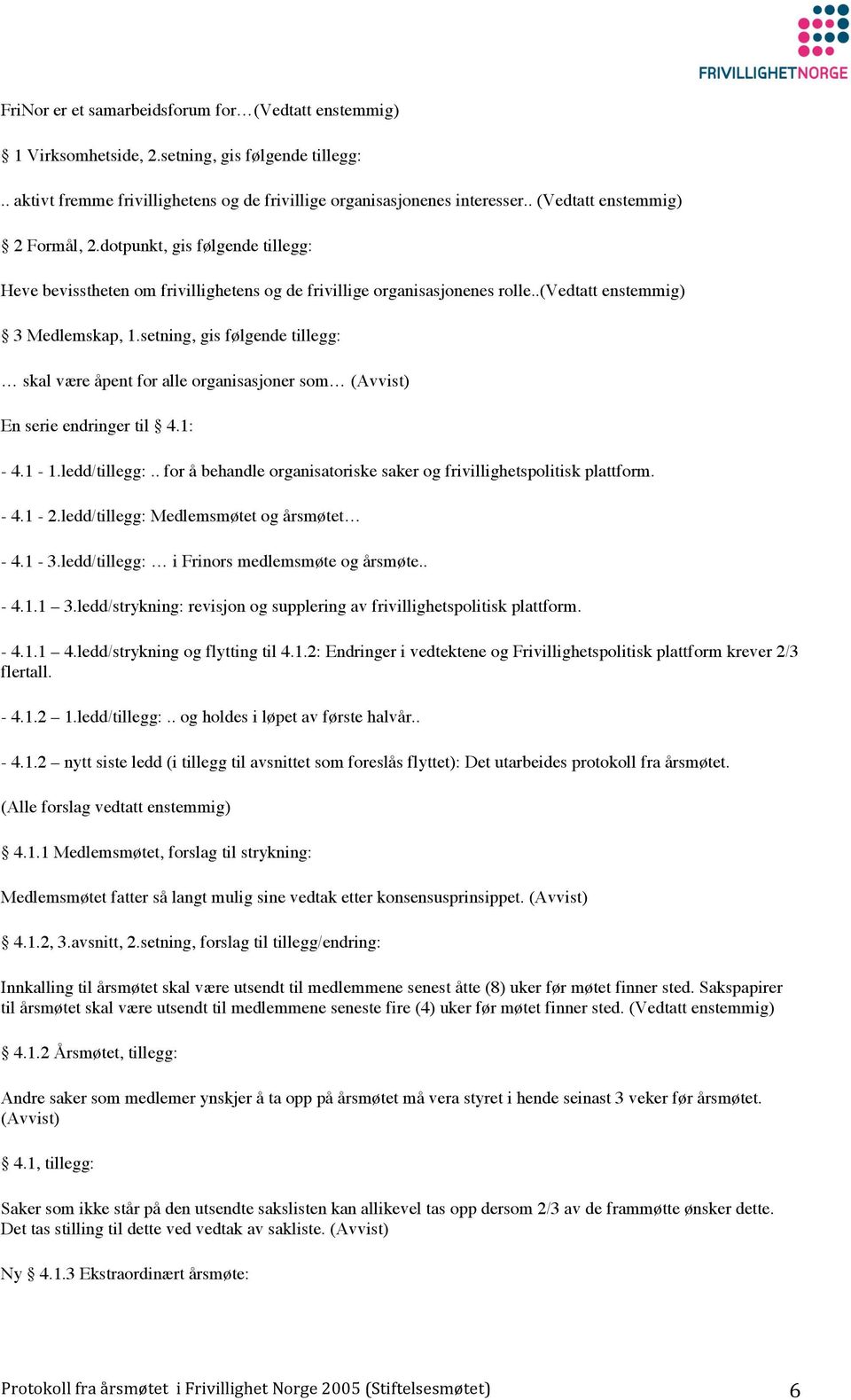 setning, gis følgende tillegg: skal være åpent for alle organisasjoner som (Avvist) En serie endringer til 4.1: - 4.1-1.ledd/tillegg:.