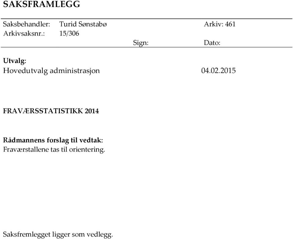 : / Sign: Dato: Utvalg: Hovedutvalg administrasjon.