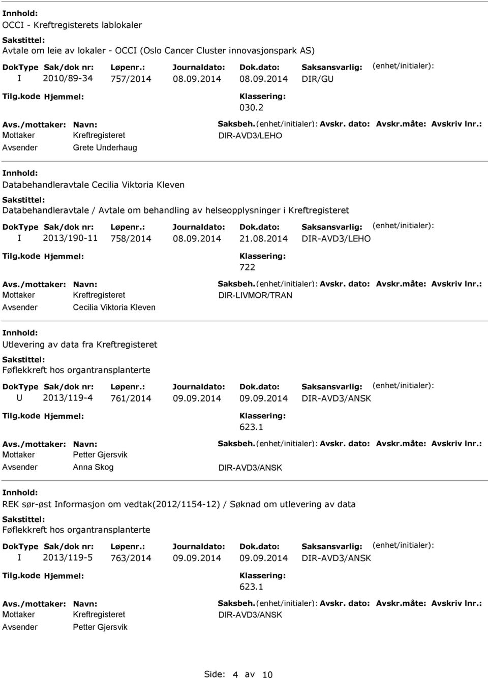 08.2014 DR-AVD3/LEHO 722 Avs./mottaker: Navn: Saksbeh. Avskr. dato: Avskr.måte: Avskriv lnr.