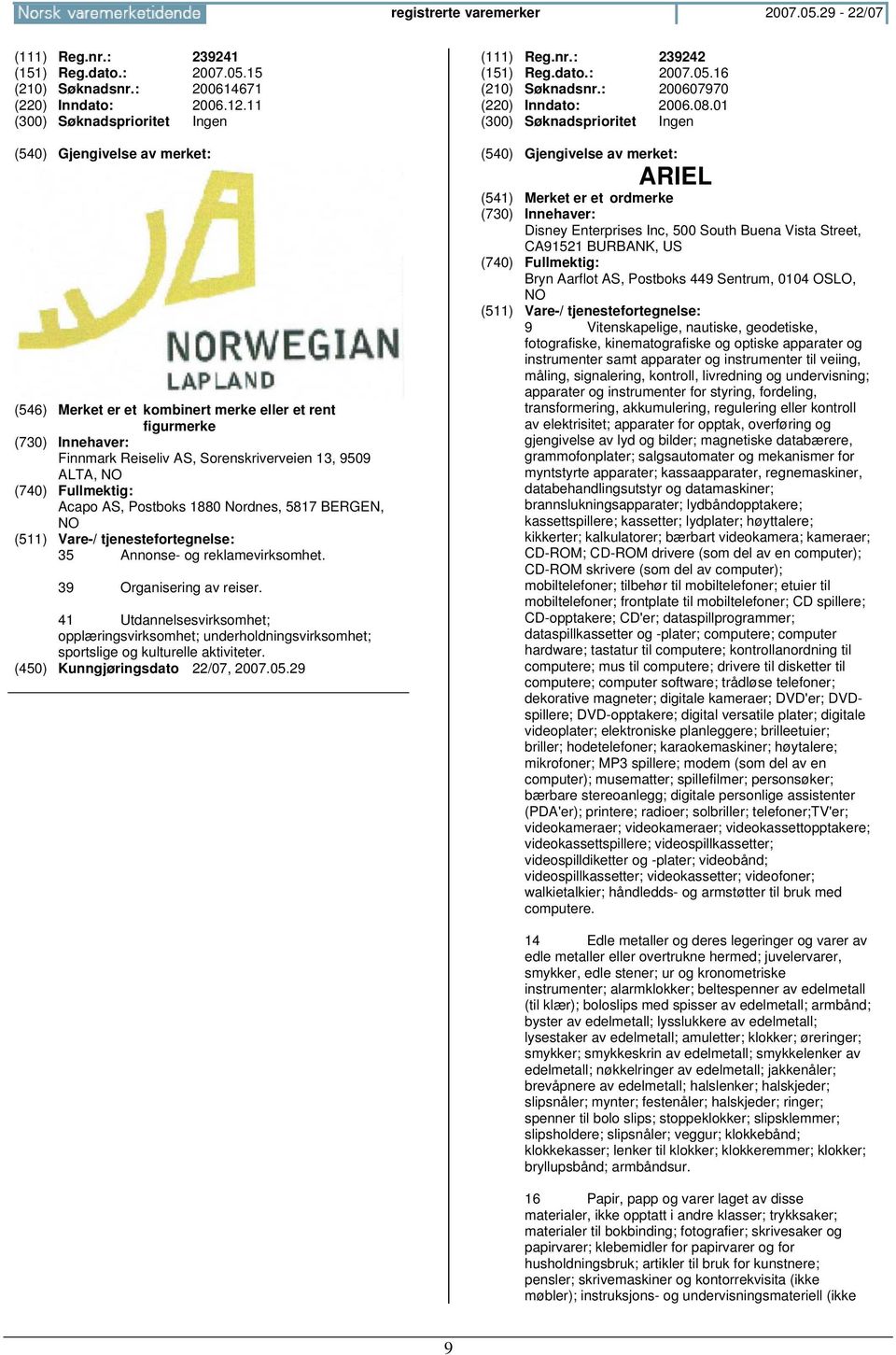 41 Utdannelsesvirksomhet; opplæringsvirksomhet; underholdningsvirksomhet; sportslige og kulturelle aktiviteter. (111) Reg.nr.: 239242 (151) Reg.dato.: 2007.05.16 (210) Søknadsnr.