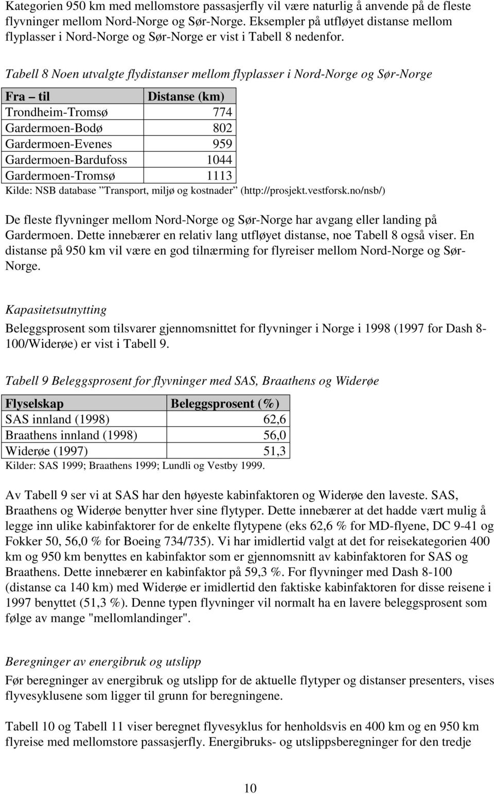 Tabell 8 Noen utvalgte flydistanser mellom flyplasser i Nord-Norge og Sør-Norge Fra til Distanse (km) Trondheim-Tromsø 774 Gardermoen-Bodø 802 Gardermoen-Evenes 959 Gardermoen-Bardufoss 1044