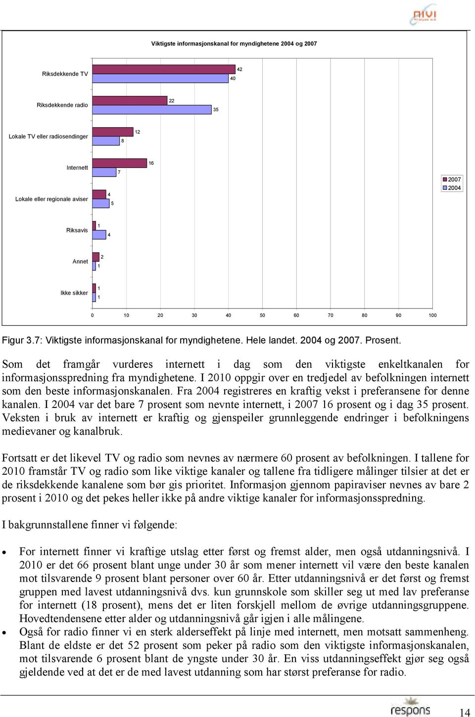 Som det framgår vurderes internett i dag som den viktigste enkeltkanalen for informasjonsspredning fra myndighetene.