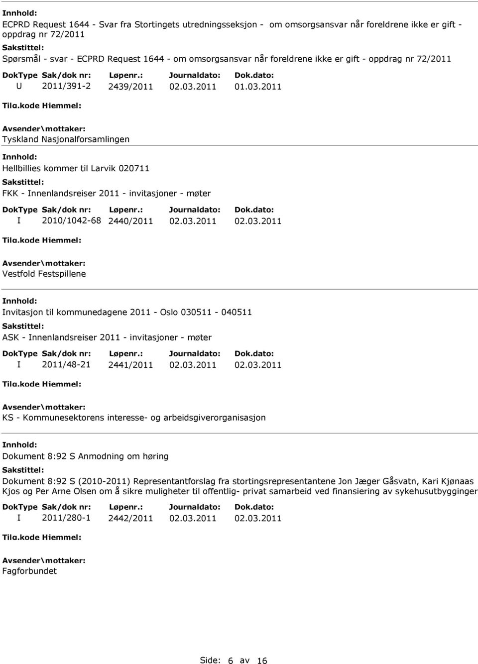 Vestfold Festspillene nvitasjon til kommunedagene 2011 - Oslo 030511-040511 ASK - nnenlandsreiser 2011 - invitasjoner - møter 2011/48-21 2441/2011 KS - Kommunesektorens interesse- og