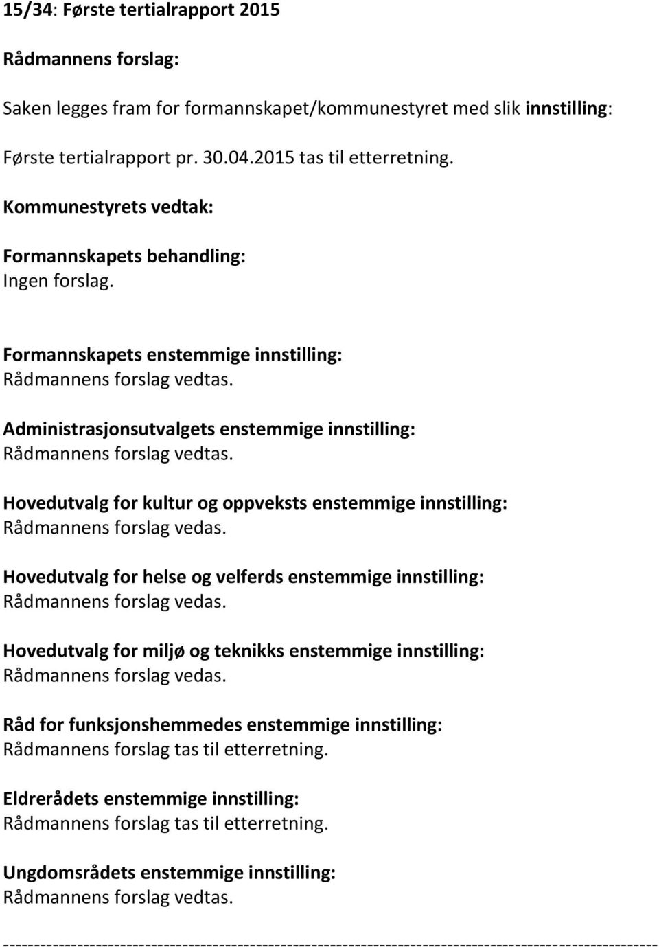 Formannskapets enstemmige innstilling: Administrasjonsutvalgets enstemmige innstilling: Hovedutvalg for kultur og oppveksts enstemmige innstilling: Rådmannens forslag vedas.