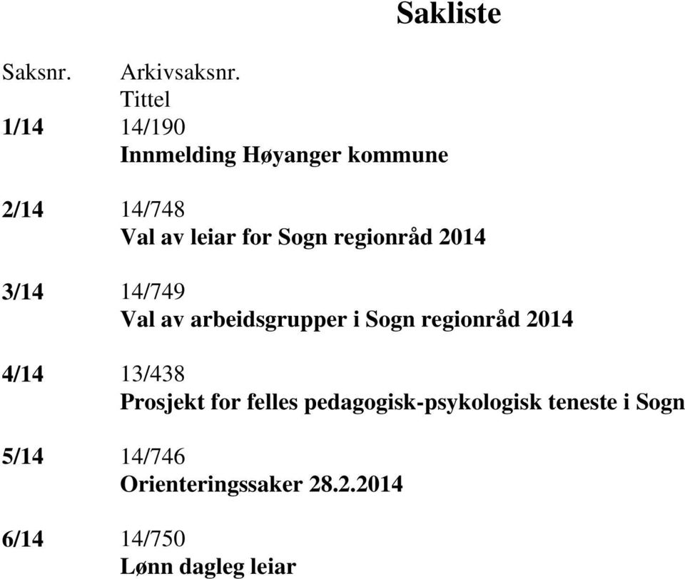 Sogn regionråd 2014 3/14 14/749 Val av arbeidsgrupper i Sogn regionråd 2014
