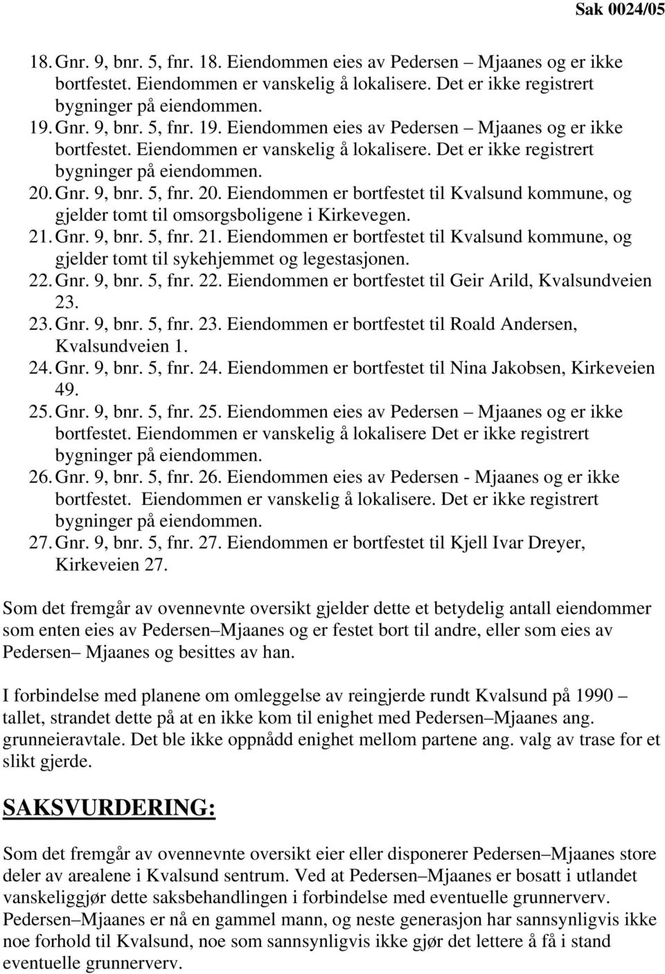Gnr. 9, bnr. 5, fnr. 20. Eiendommen er bortfestet til Kvalsund kommune, og gjelder tomt til omsorgsboligene i Kirkevegen. 21.