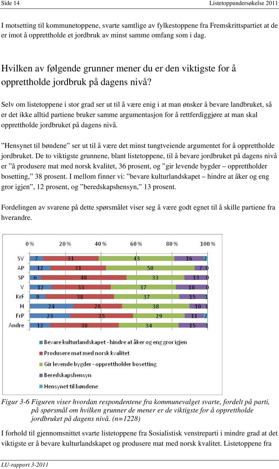 Selv om listetoppene i stor grad ser ut til å være enig i at man ønsker å bevare landbruket, så er det ikke alltid partiene bruker samme argumentasjon for å rettferdiggjøre at man skal opprettholde