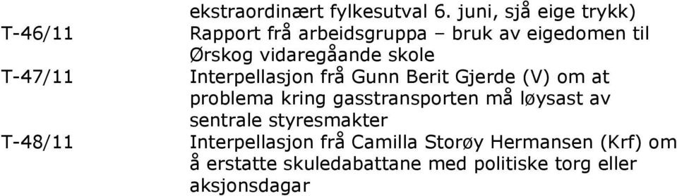 skole Interpellasjon frå Gunn Berit Gjerde (V) om at problema kring gasstransporten må løysast