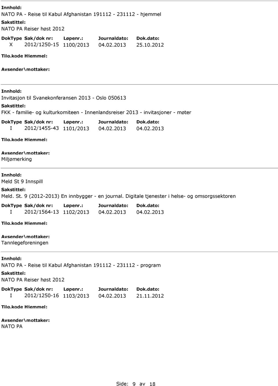 2012 nvitasjon til Svanekonferansen 2013 - Oslo 050613 FKK - familie- og kulturkomiteen - nnenlandsreiser 2013 - invitasjoner - møter 2012/1455-43