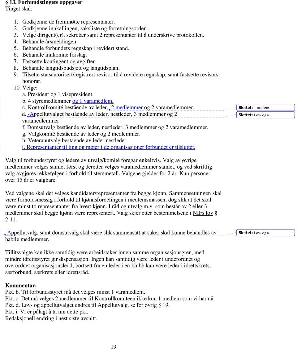 Fastsette kontingent og avgifter 8. Behandle langtidsbudsjett og langtidsplan. 9. Tilsette statsautorisert/registrert revisor til å revidere regnskap, samt fastsette revisors honorar. 10. Velge: a.