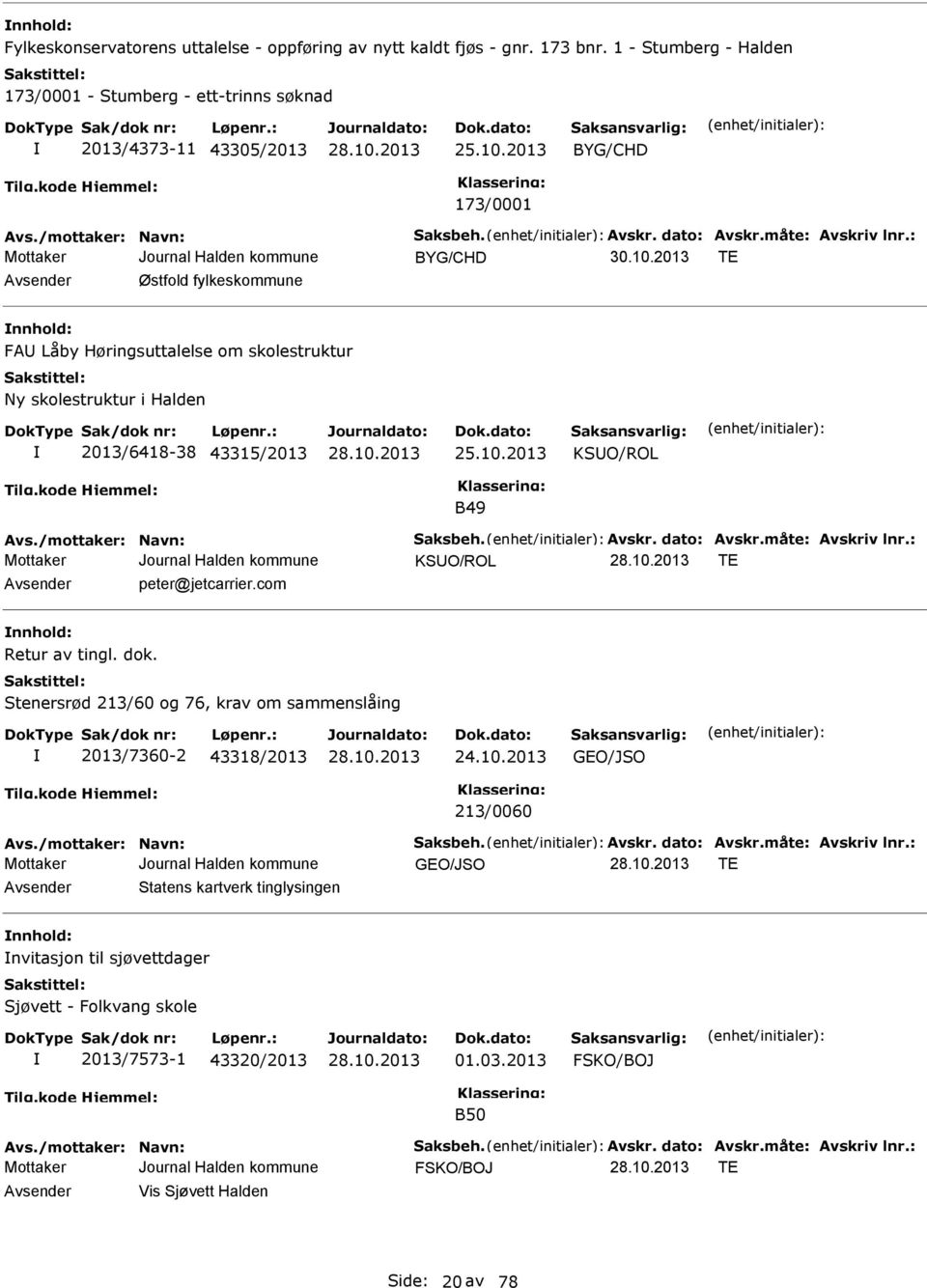 : BYG/CHD T Avsender Østfold fylkeskommune nnhold: FAU Låby Høringsuttalelse om skolestruktur Ny skolestruktur i Halden 2013/6418-38 43315/2013 KSUO/ROL B49 Avs.: KSUO/ROL T Avsender peter@jetcarrier.