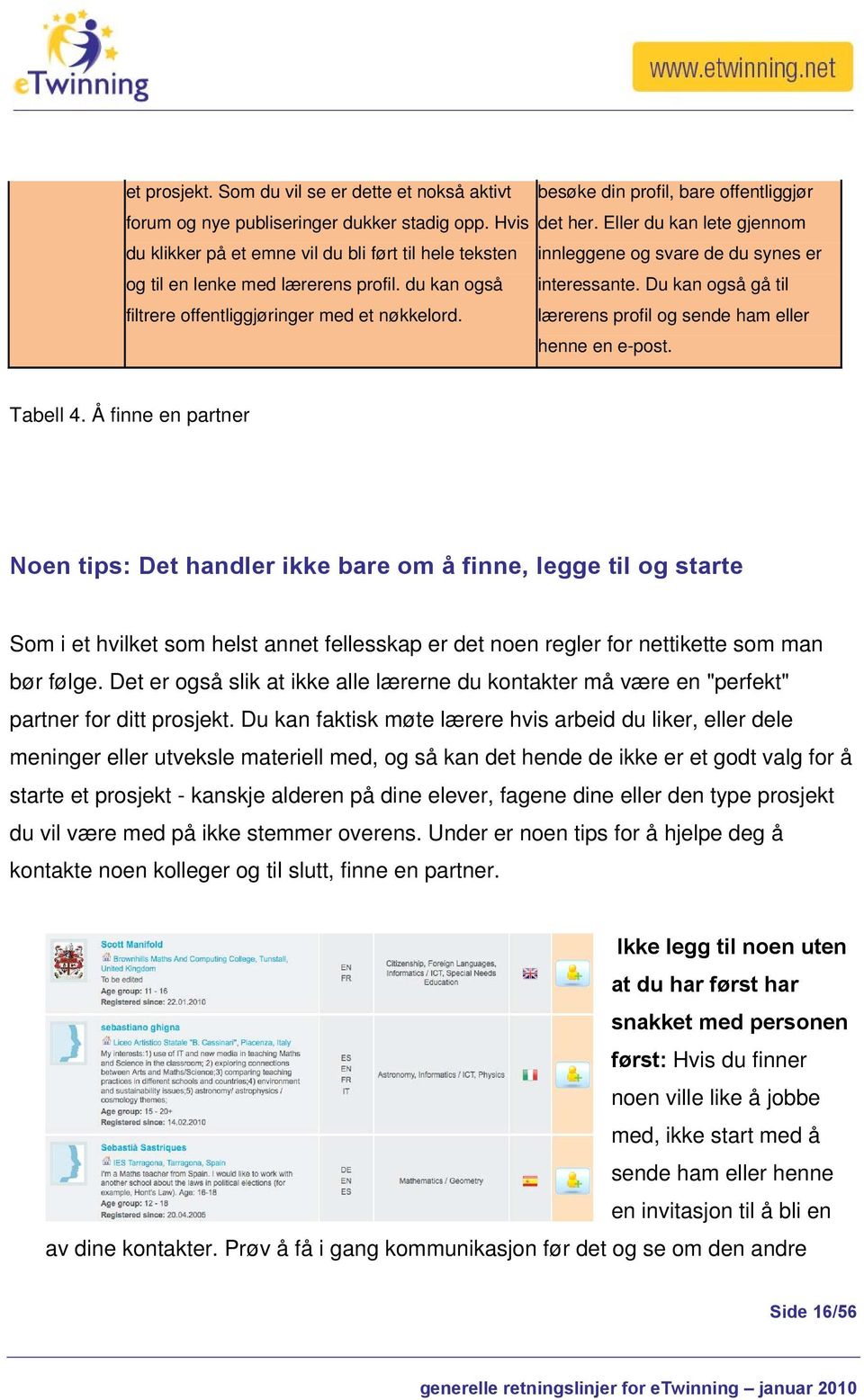 Du kan også gå til lærerens profil og sende ham eller henne en e-post. Tabell 4.