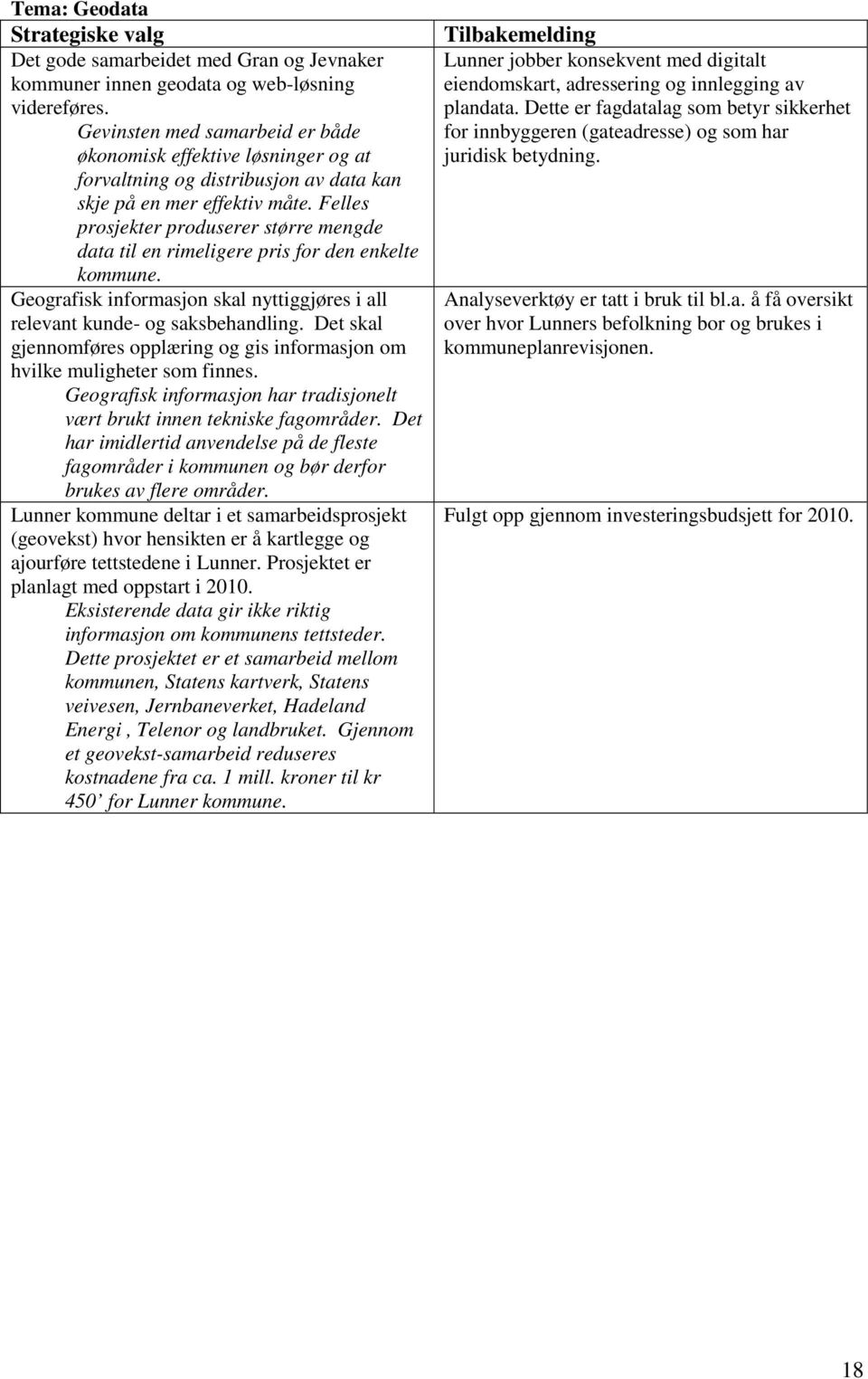 Felles prosjekter produserer større mengde data til en rimeligere pris for den enkelte kommune. Geografisk informasjon skal nyttiggjøres i all relevant kunde- og saksbehandling.