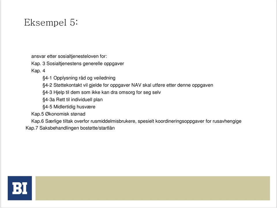 Hjelp til dem som ikke kan dra omsorg for seg selv 4-3a Rett til individuell plan 4-5 Midlertidig husvære Kap.