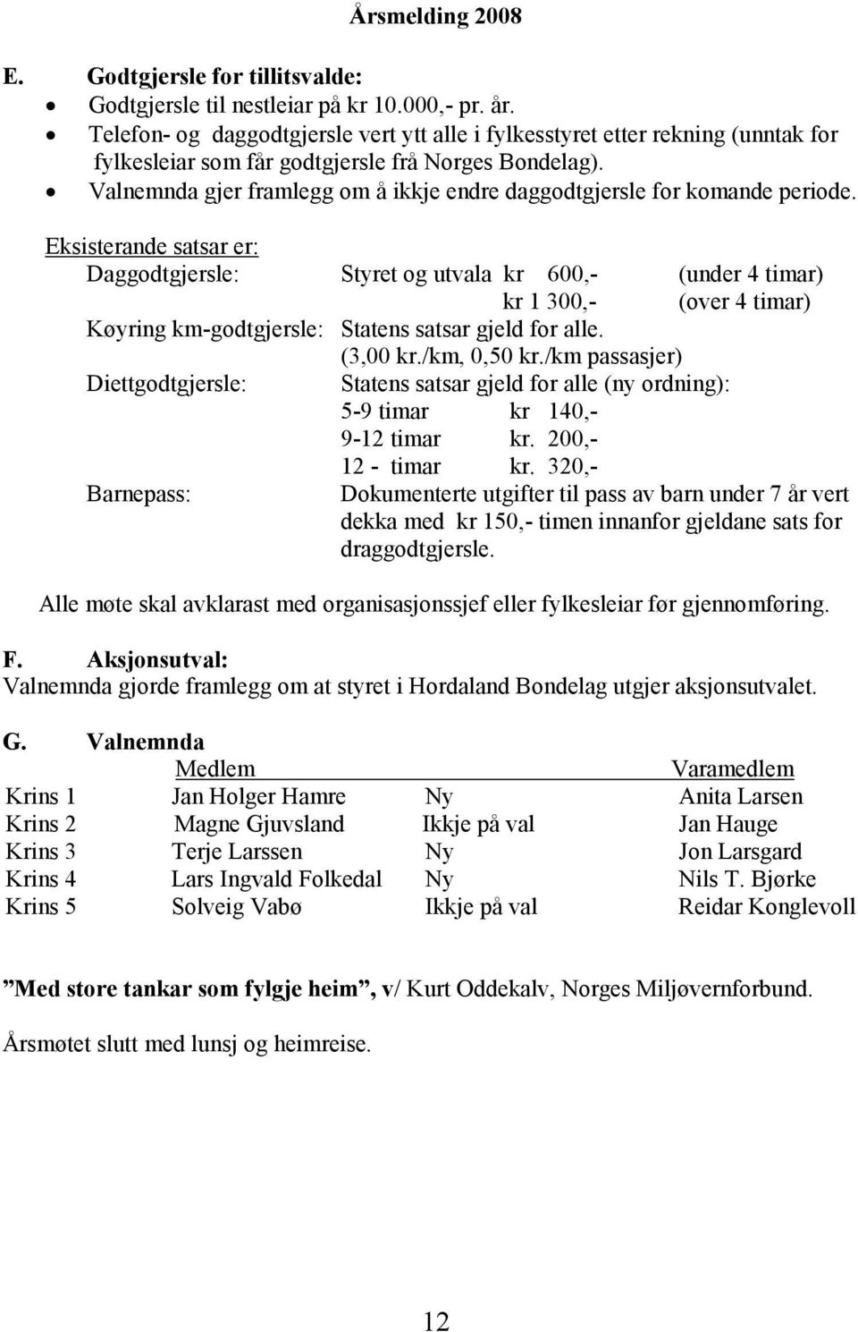 Valnemnda gjer framlegg om å ikkje endre daggodtgjersle for komande periode.