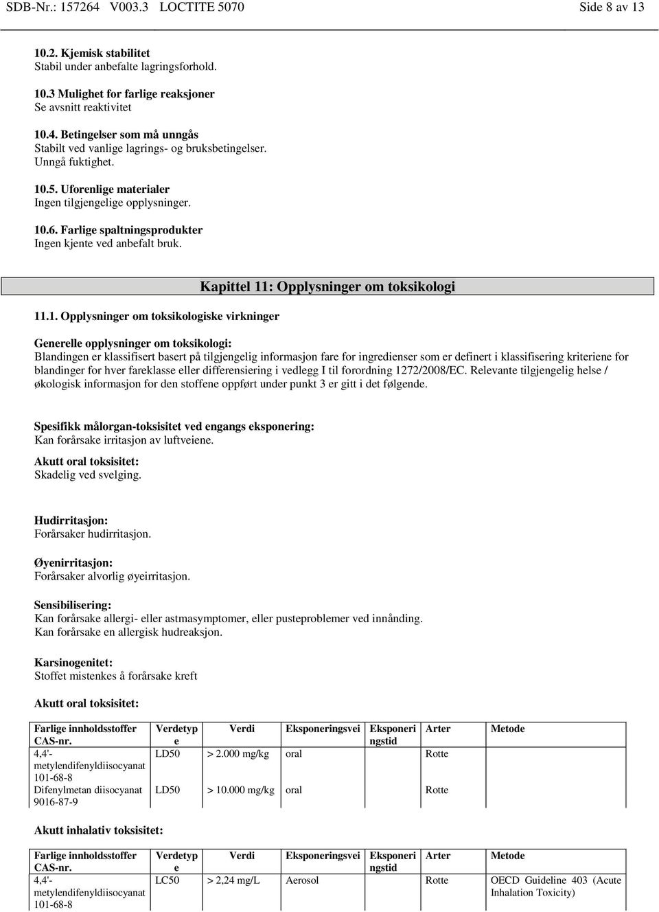 .5. Uforenlige materialer Ingen tilgjengelige opplysninger. 10