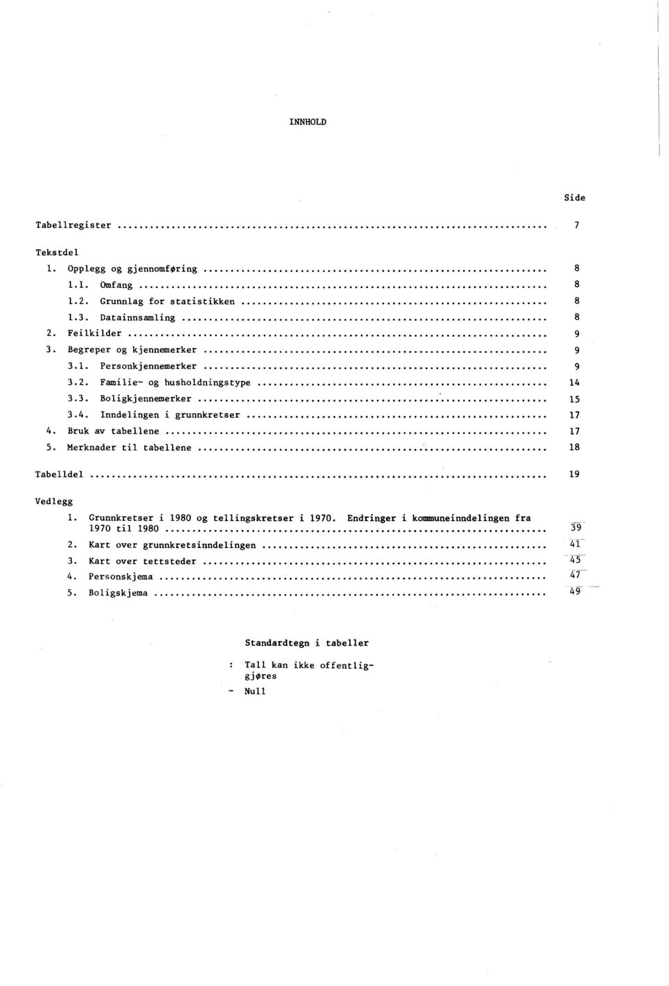 Bruk av tabellene 17 5. Merknader til tabellene 18 Tabelldel 19 Vedlegg 1. Grunnkretser i 1980 og tellingskretser i 1970.