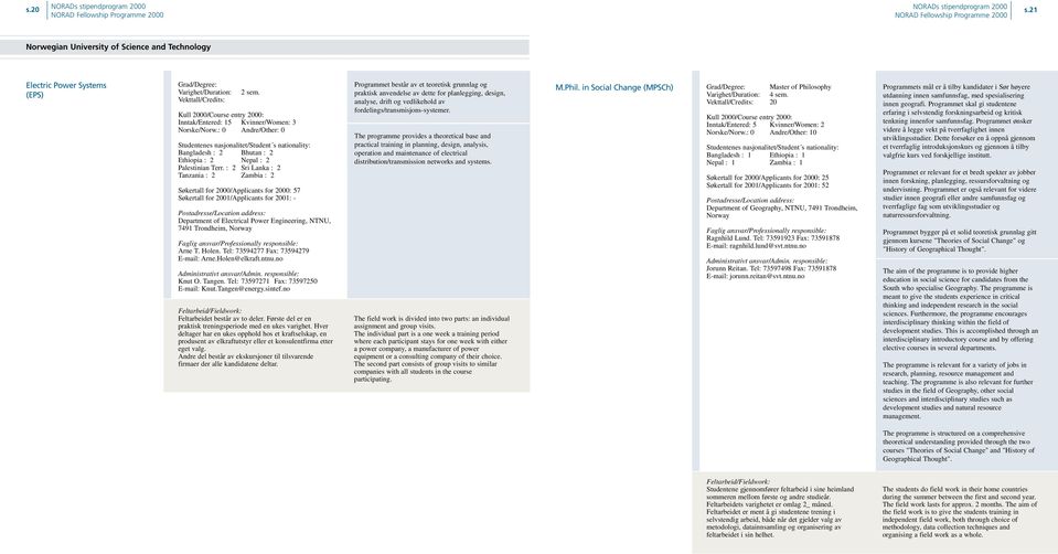 : 2 Sri Lanka : 2 Tanzania : 2 Zambia : 2 Søkertall for 2000/Applicants for 2000: 57 Søkertall for 2001/Applicants for 2001: - Department of Electrical Power Engineering, NTNU, 7491 Trondheim, Norway