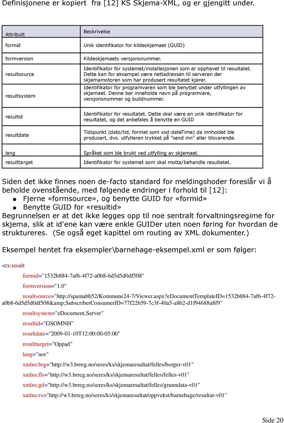 Identifikator for systemet/installasjonen som er opphavet til resultatet. Dette kan for eksempel være nettadressen til serveren der skjemamotoren som har produsert resultatet kjører.