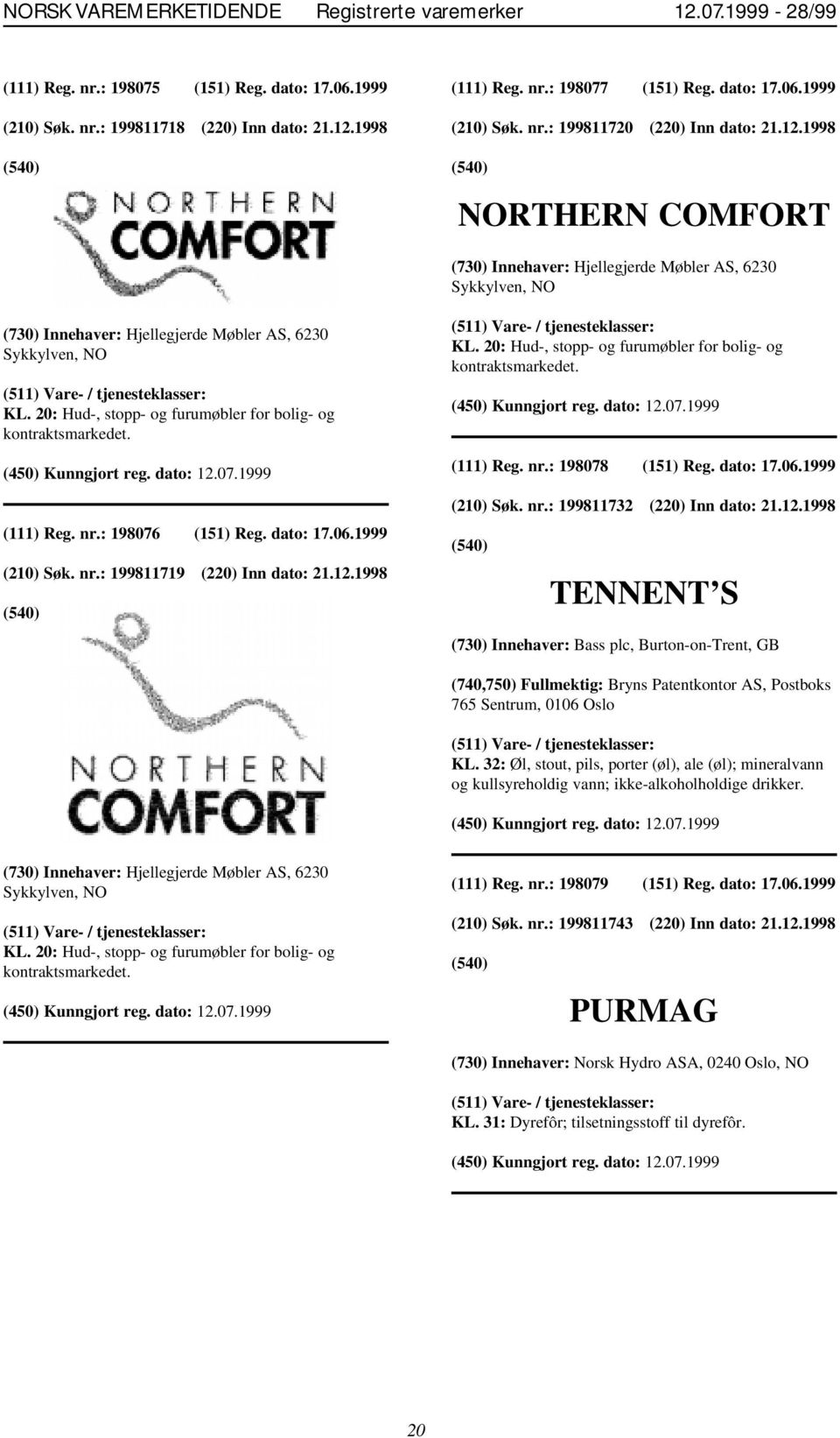 1998 NORTHERN COMFORT (730) Innehaver: Hjellegjerde Møbler AS, 6230 Sykkylven, NO (730) Innehaver: Hjellegjerde Møbler AS, 6230 Sykkylven, NO KL.