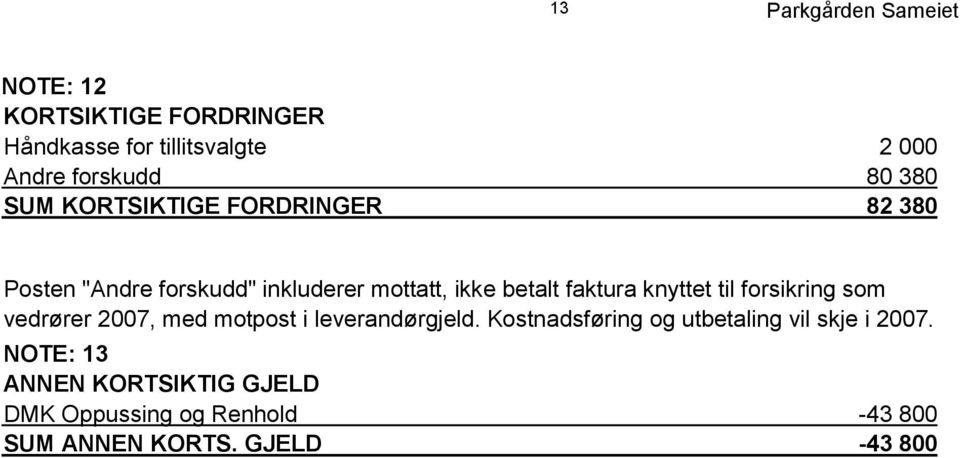 knyttet til forsikring som vedrører 2007, med motpost i leverandørgjeld.