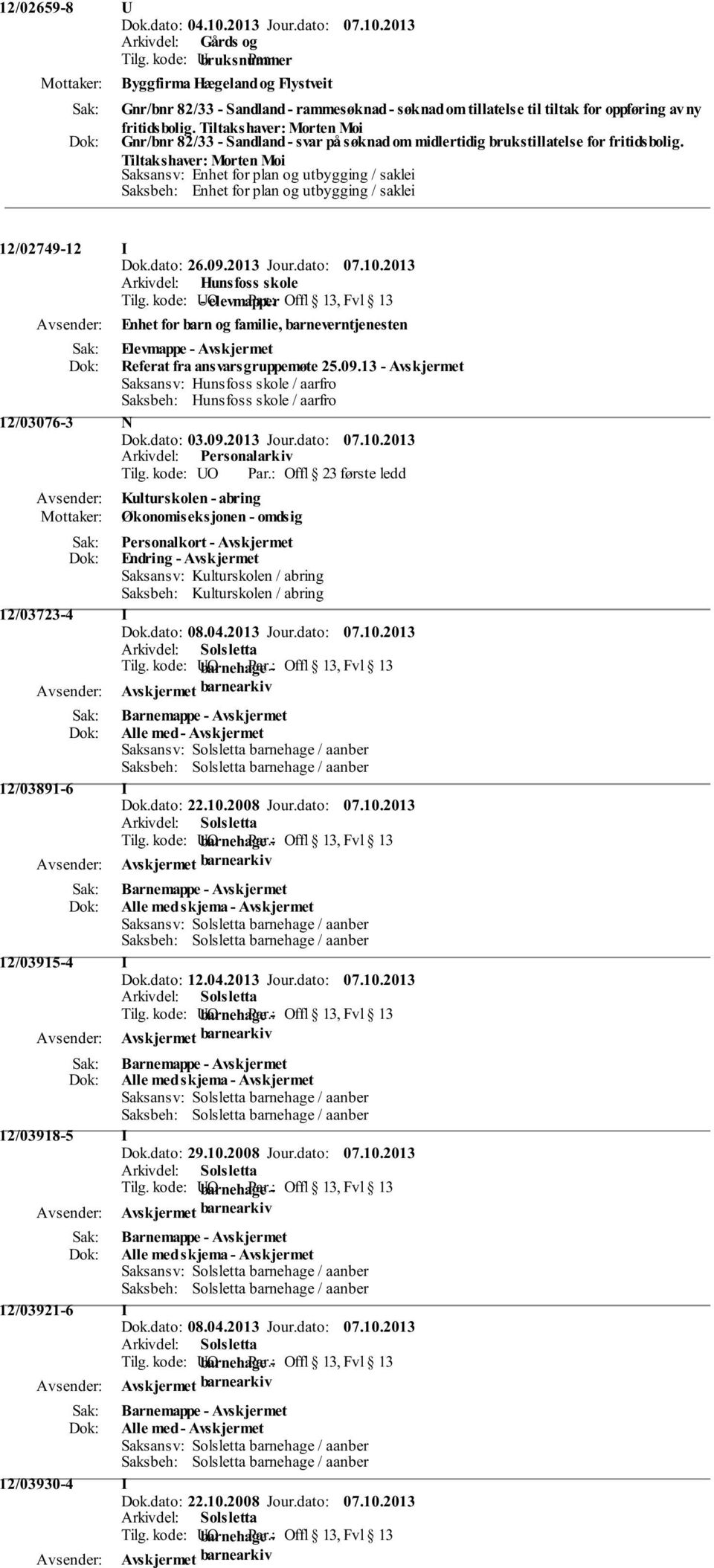 Tiltakshaver: Morten Moi Saksansv: Enhet for plan og utbygging / saklei Saksbeh: Enhet for plan og utbygging / saklei 12/02749-12 I Dok.dato: 26.09.2013 Jour.dato: 07.10.