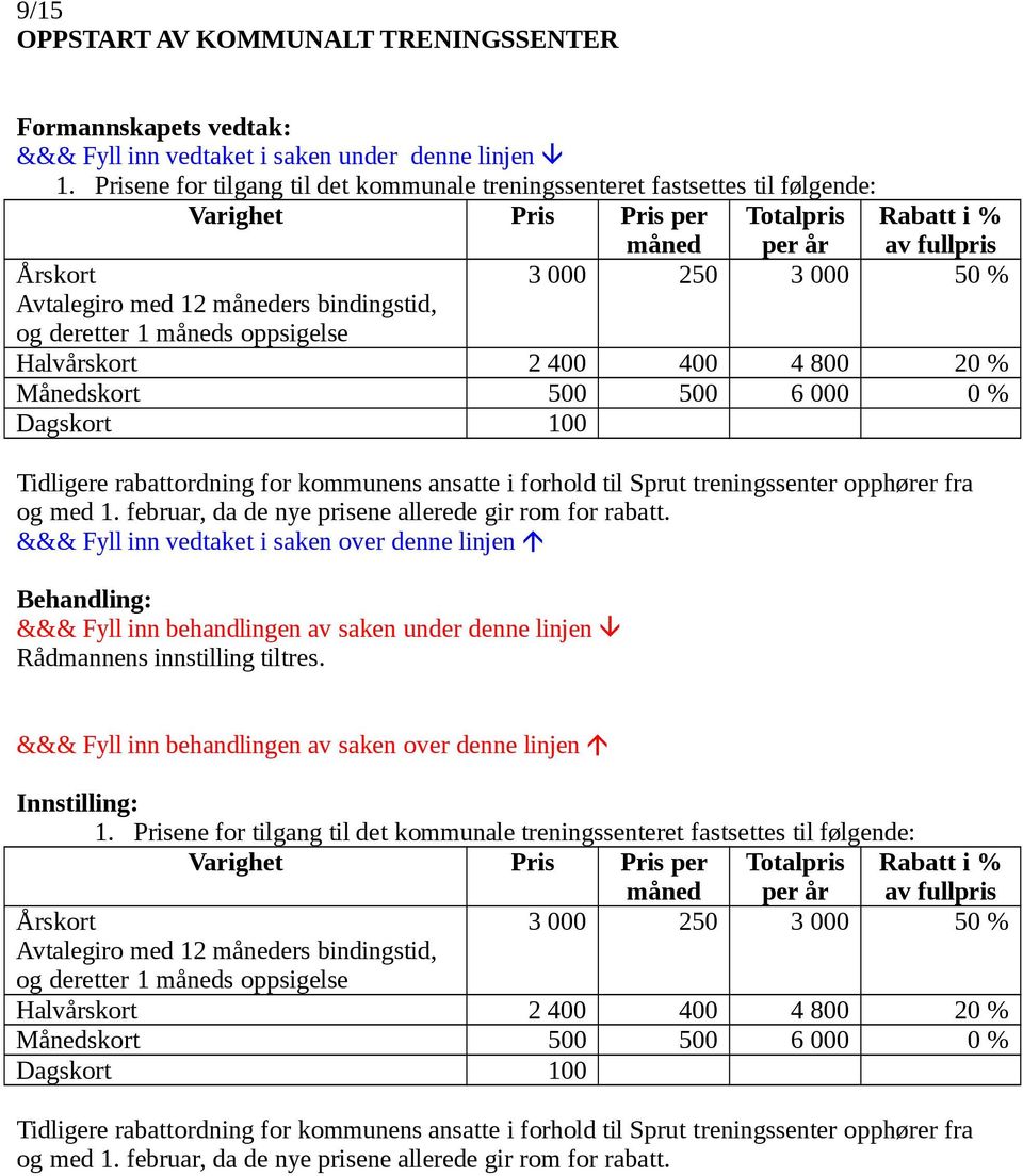 i % måned per år av fullpris 3 000 250 3 000 50 % Halvårskort 2 400 400 4 800 20 % Månedskort 500 500 6 000 0 % Dagskort 100 Tidligere rabattordning for kommunens ansatte i forhold til Sprut