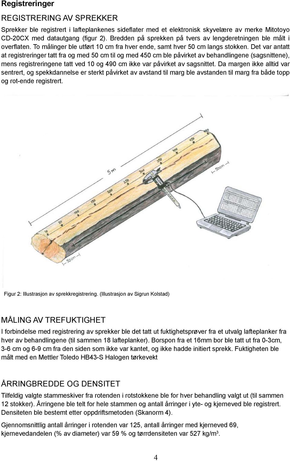 Det var antatt at registreringer tatt fra og med 50 cm til og med 450 cm ble påvirket av behandlingene (sagsnittene), mens registreringene tatt ved 10 og 490 cm ikke var påvirket av sagsnittet.